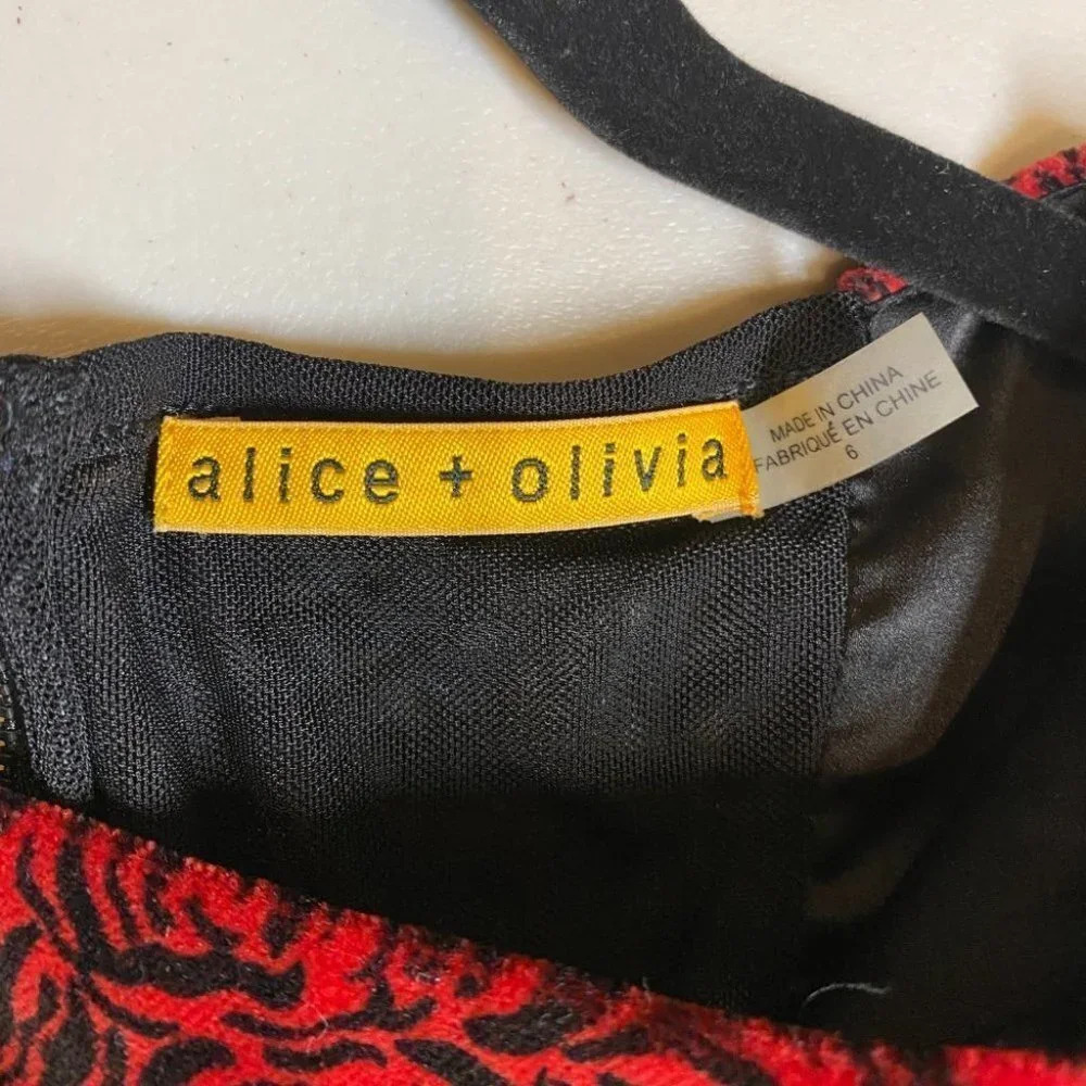 Alice + Olivia Red Rose Velvet Peplum Dress $495 - Picture 9 of 11